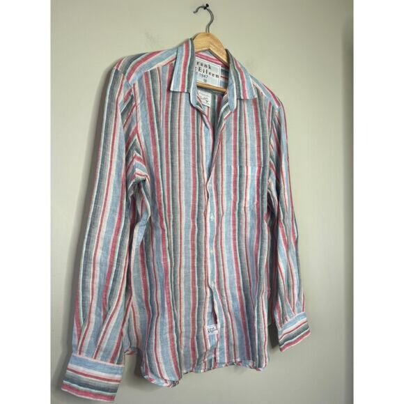 NEW Frank & Eileen Stripe Button Down Collared Linen Shirt Multi Color Size: M - Picture 3 of 7